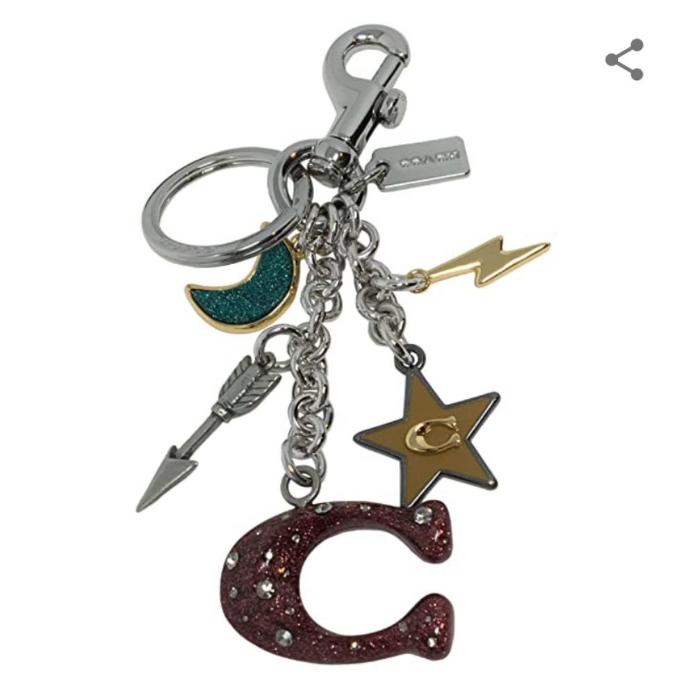 Coach Glitter Resin Large C Moon Star Arrow Key Chain Bag Charm